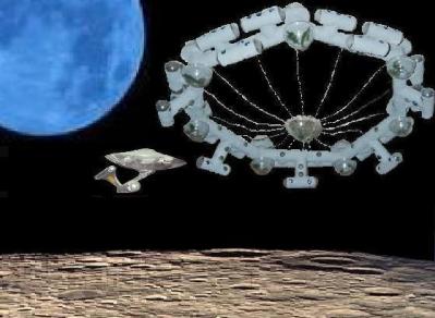 DEHAS rotating space station over the moon